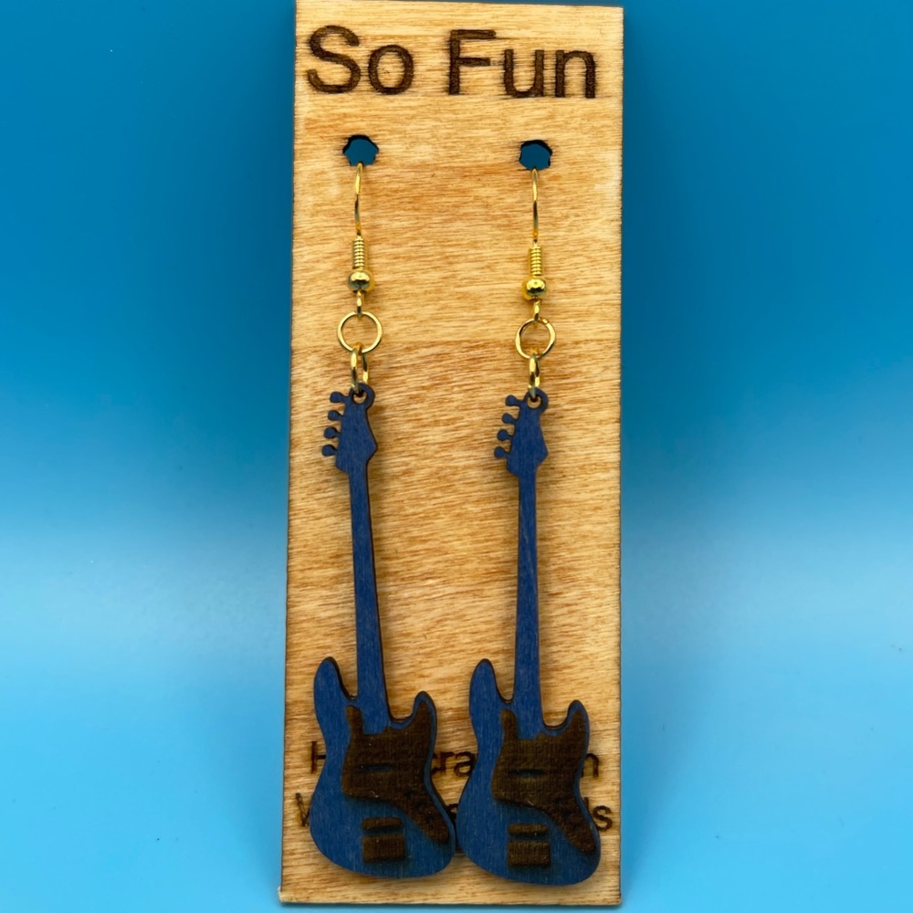 Handcrafted Dark Blue Bass Guitar Earrings